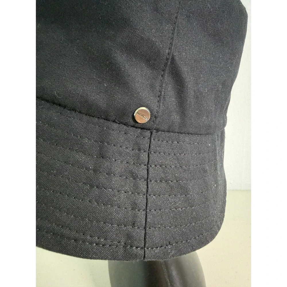 NWOT Vince Black Cotton Canvas Bucket Hat Logo Stud O/S Minimalist Sun‎ Vacation